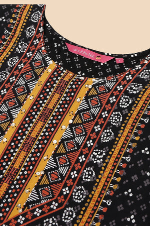 Black & Off-White Printed Kurta set