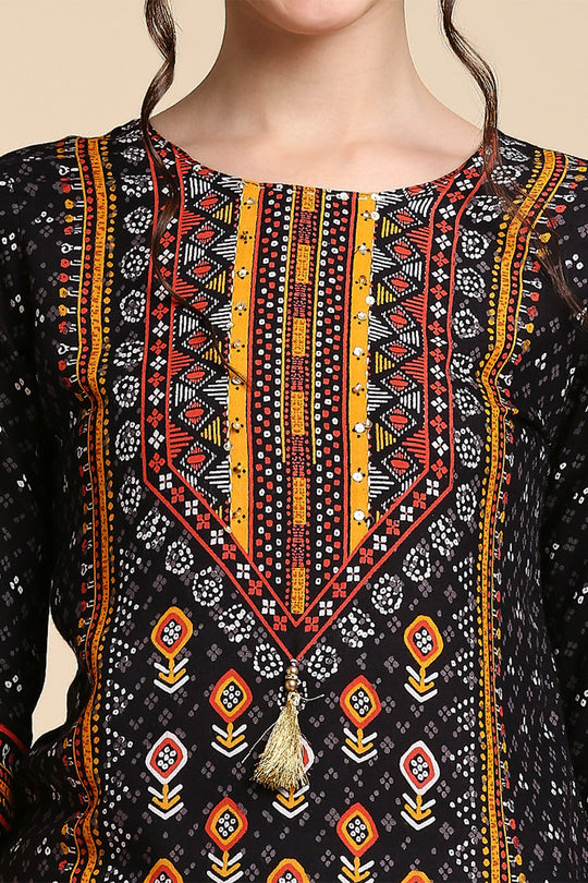Black & Off-White Printed Kurta set