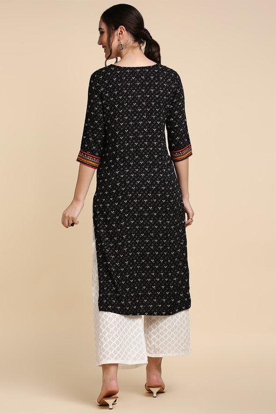 Black & Off-White Printed Kurta set