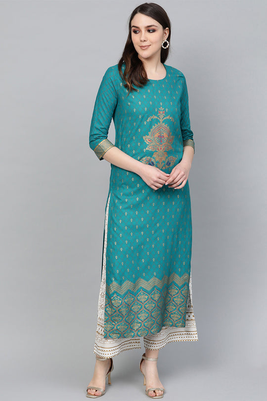 Women's Peacock Blue Kurta Set