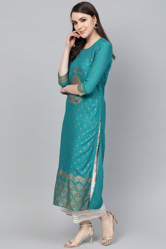 Women's Peacock Blue Kurta Set