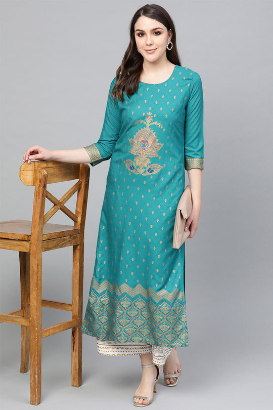 Women's Peacock Blue Kurta Set