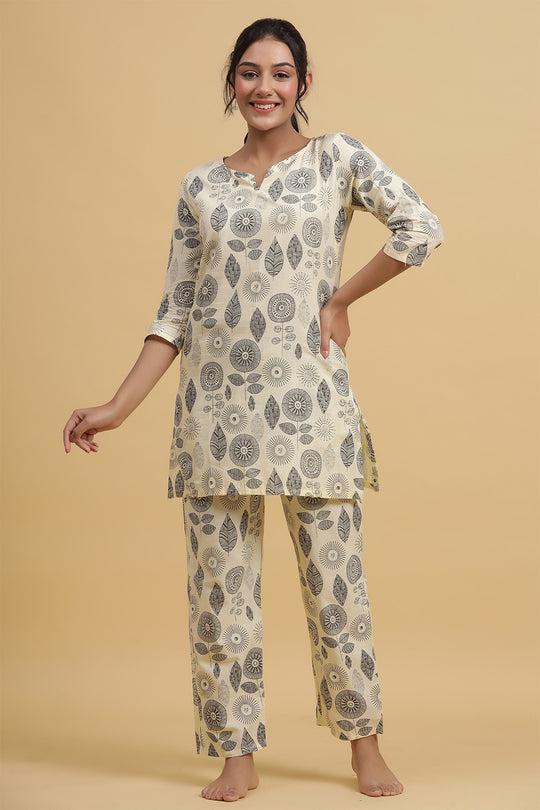 Off White Black Printed Night suit