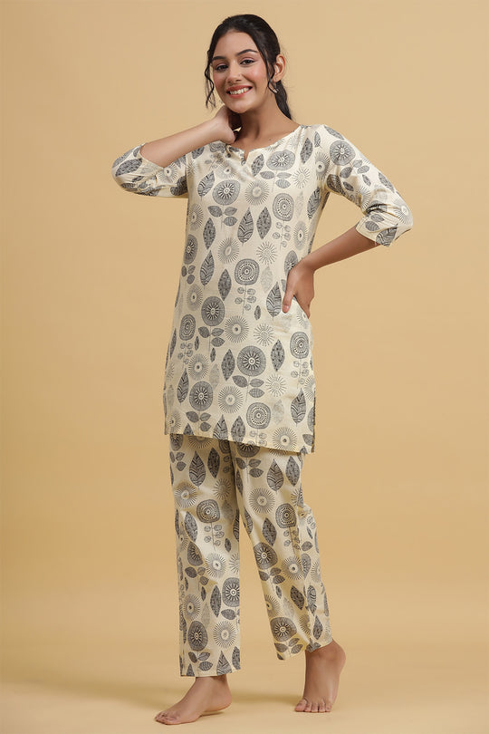 Off White Black Printed Night suit