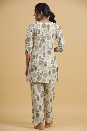 Off White Black Printed Night suit