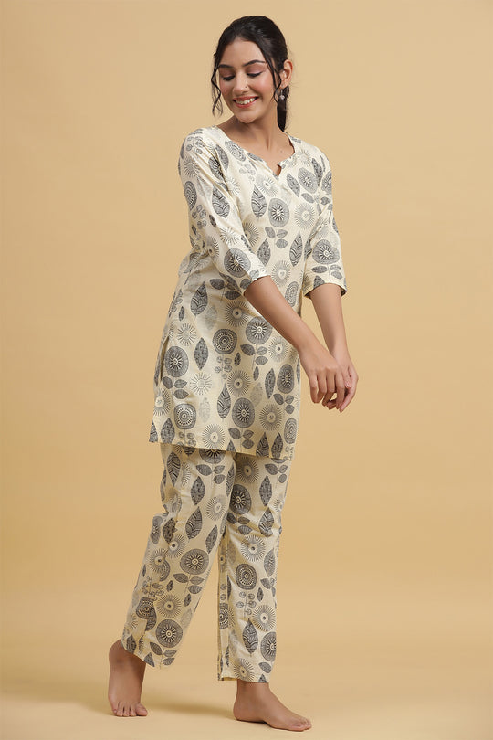 Off White Black Printed Night suit