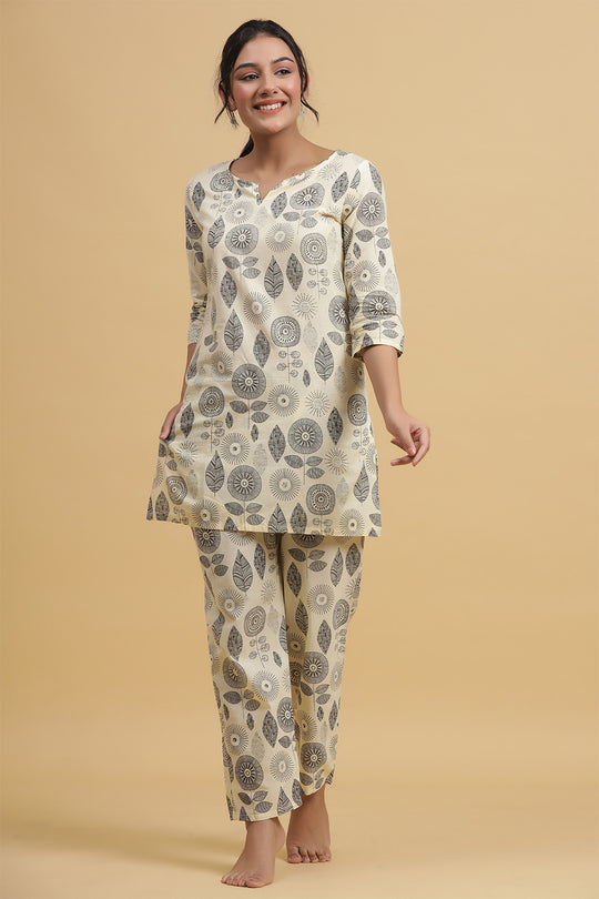 Off White Black Printed Night suit