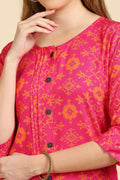 Pink Orange Screen Print A-Line Kurta