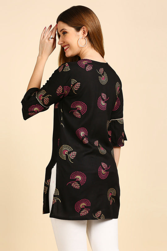 Black & Golden Printed Straight Kurti