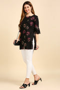 Black & Golden Printed Straight Kurti
