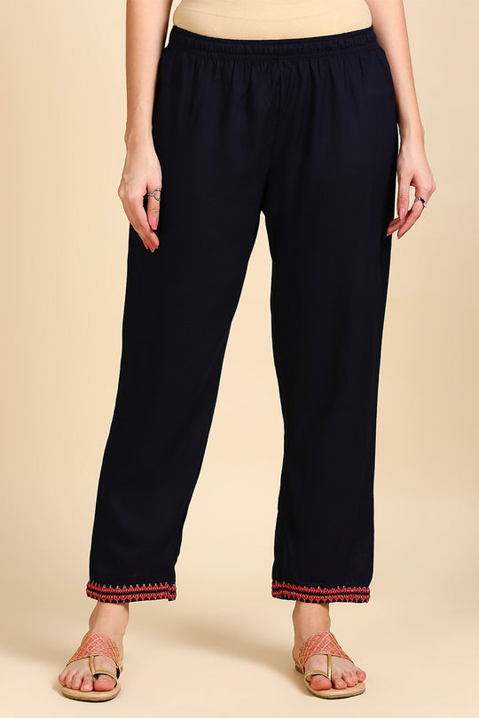 Navy Blue & Pink Embroidered Kurta set