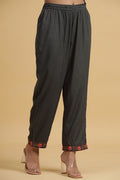 Charcoal Grey & Pink Embroidered Kurta set