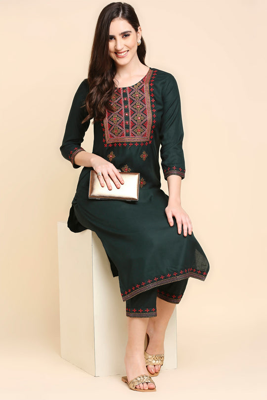 Green Embroidered Kurta set