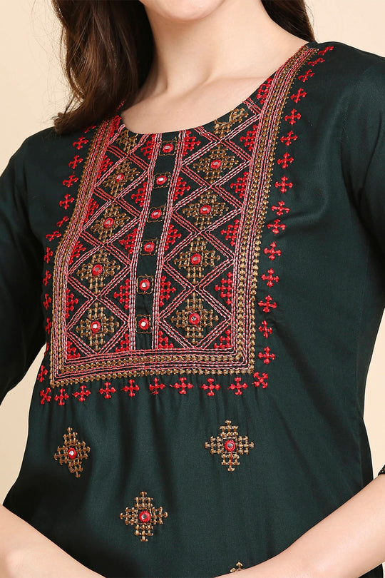Green Embroidered Kurta set