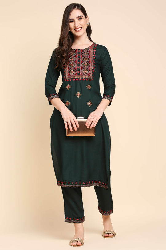 Green Embroidered Kurta set