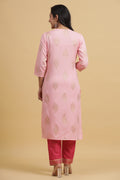 Peach-Coloured Pink Printed Kurta set