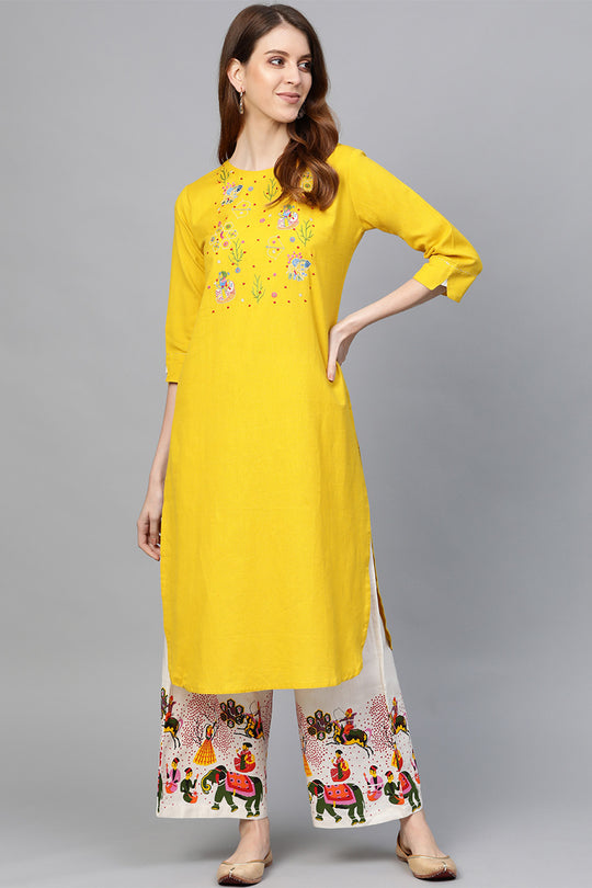 Mustard Yellow Yoke Design Kurta set