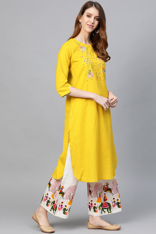 Mustard Yellow Yoke Design Kurta set