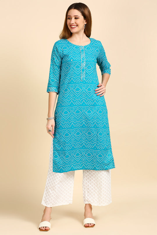 Turquoise Blue & White Bandhani Print Kurta set