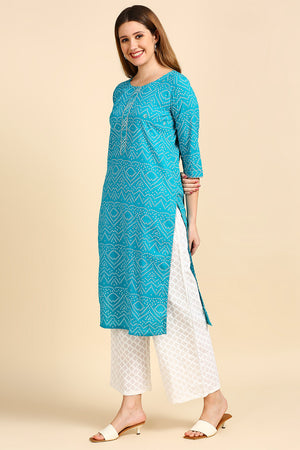 Turquoise Blue & White Bandhani Print Kurta set