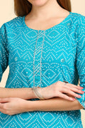 Turquoise Blue & White Bandhani Print Kurta set