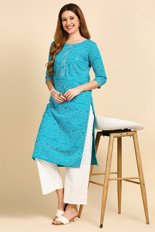 Turquoise Blue & White Bandhani Print Kurta set