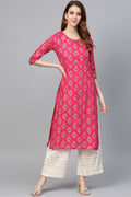 Pink & Off-White Printed Kurta set