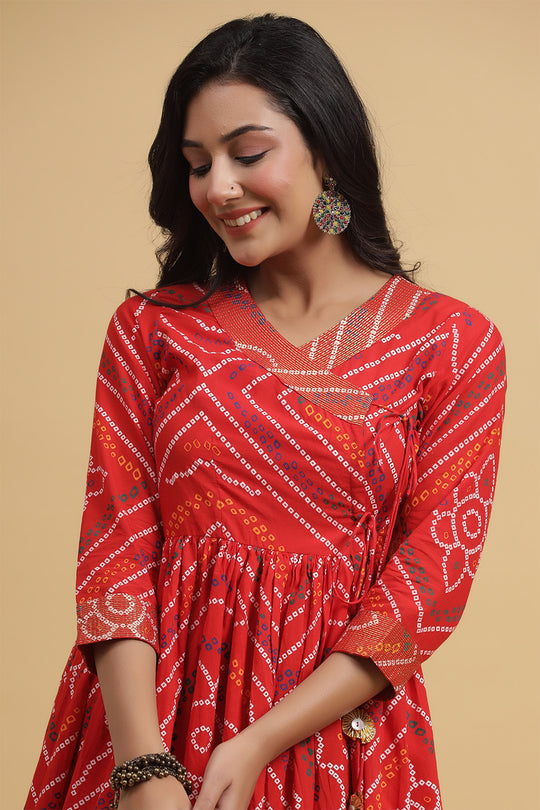 Red Off-White Bandhani Print Kurta set