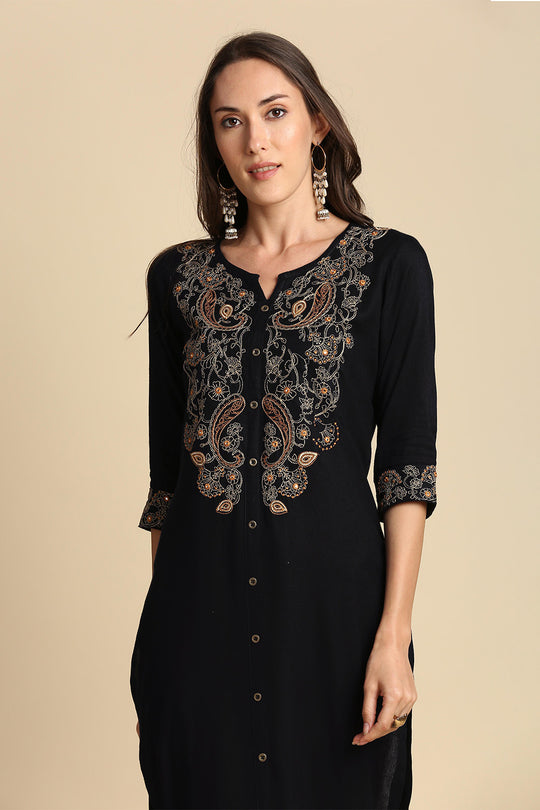 Black Off-White Embroidered Kurta set