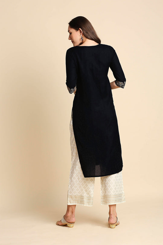 Black Off-White Embroidered Kurta set