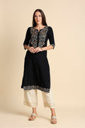 Black Off-White Embroidered Kurta set