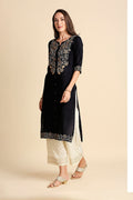 Black Off-White Embroidered Kurta set