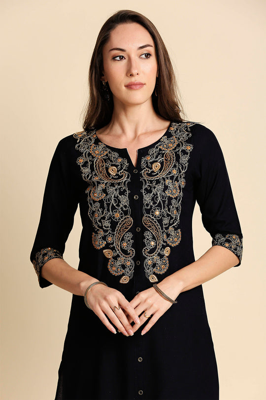 Black Off-White Embroidered Kurta set