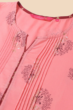 Pink & White Printed Straight Kurti