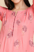 Pink & White Printed Straight Kurti