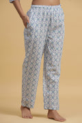 White & Blue Pure Cotton Printed Night suit
