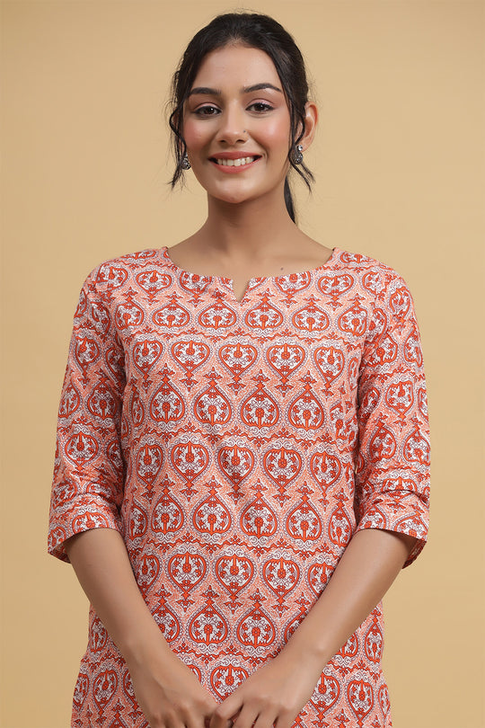 Orange & White Pure Cotton Printed Night suit