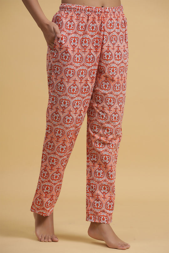 Orange & White Pure Cotton Printed Night suit