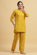 Mustard Yellow & Black Cotton Printed Night suit