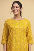 Mustard Yellow & Black Cotton Printed Night suit