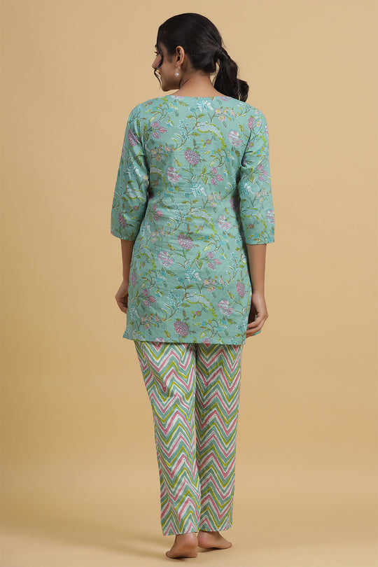 Green Pink Pure Cotton Printed Night suit