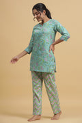 Green Pink Pure Cotton Printed Night suit