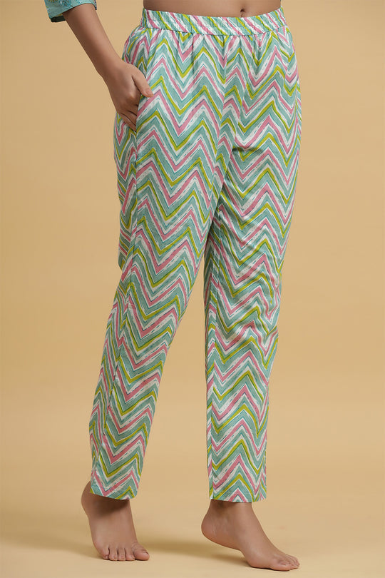 Green Pink Pure Cotton Printed Night suit