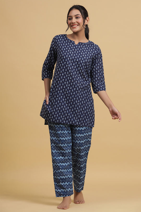 Blue Pure Cotton Printed Night suit