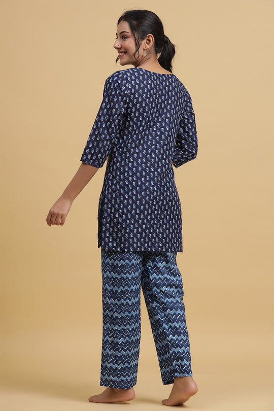 Blue Pure Cotton Printed Night suit