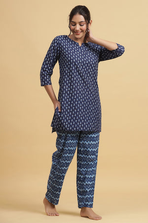 Blue Pure Cotton Printed Night suit