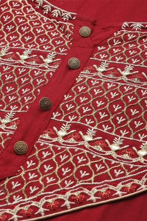 Maroon & White Ethnic Motifs Print Kurta set