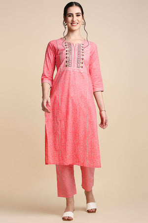 Pink & White Pure Cotton Bandhani Print Kurta set