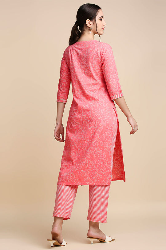 Pink & White Pure Cotton Bandhani Print Kurta set