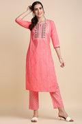 Pink & White Pure Cotton Bandhani Print Kurta set